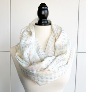 Christopher & Banks Infinity Scarf Colorful Stitching Pattern White Pink Yellow